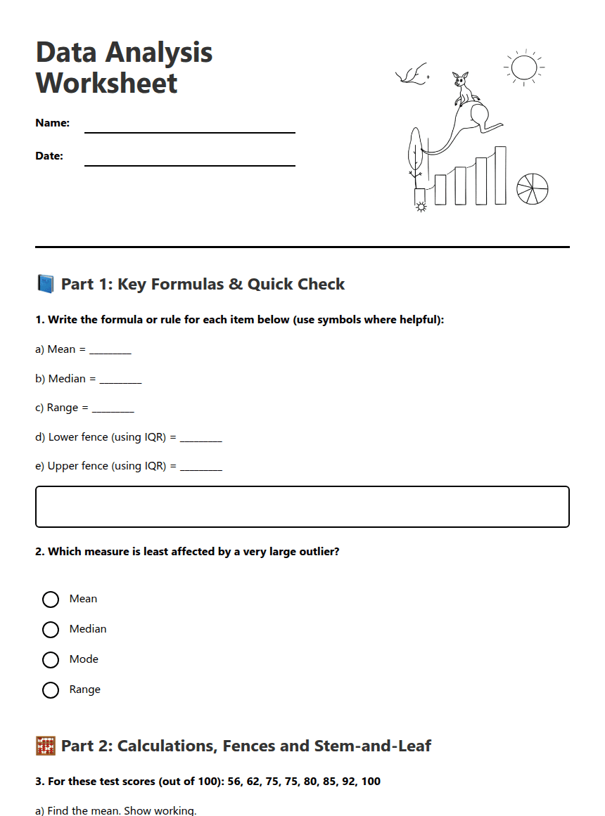 Data Analysis Worksheet worksheet preview