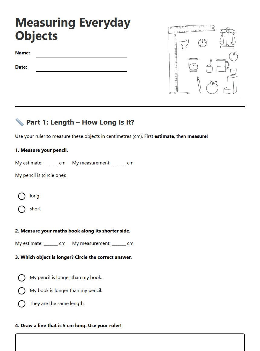 Measuring Everyday Objects worksheet preview