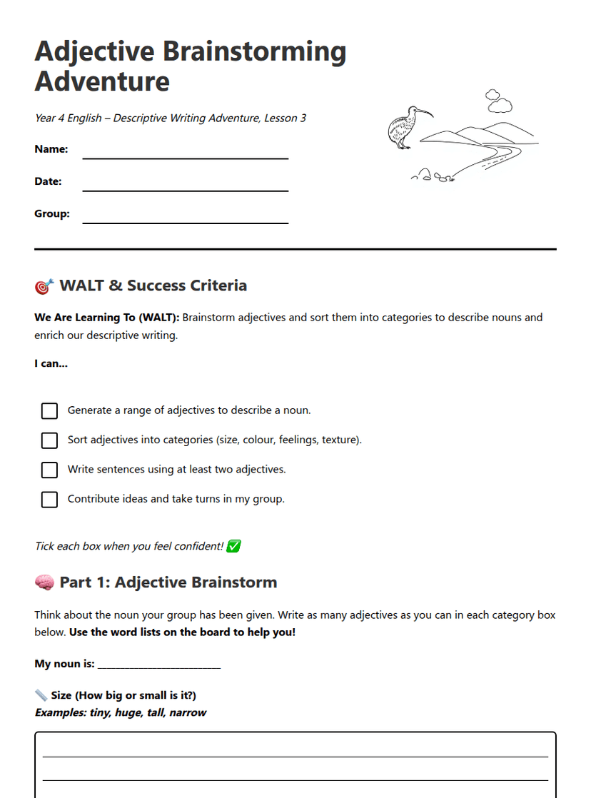 Adjective Brainstorming Adventure