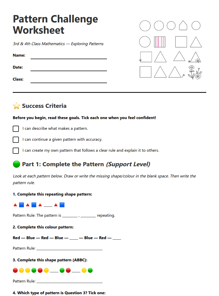 Pattern Challenge Worksheet worksheet preview
