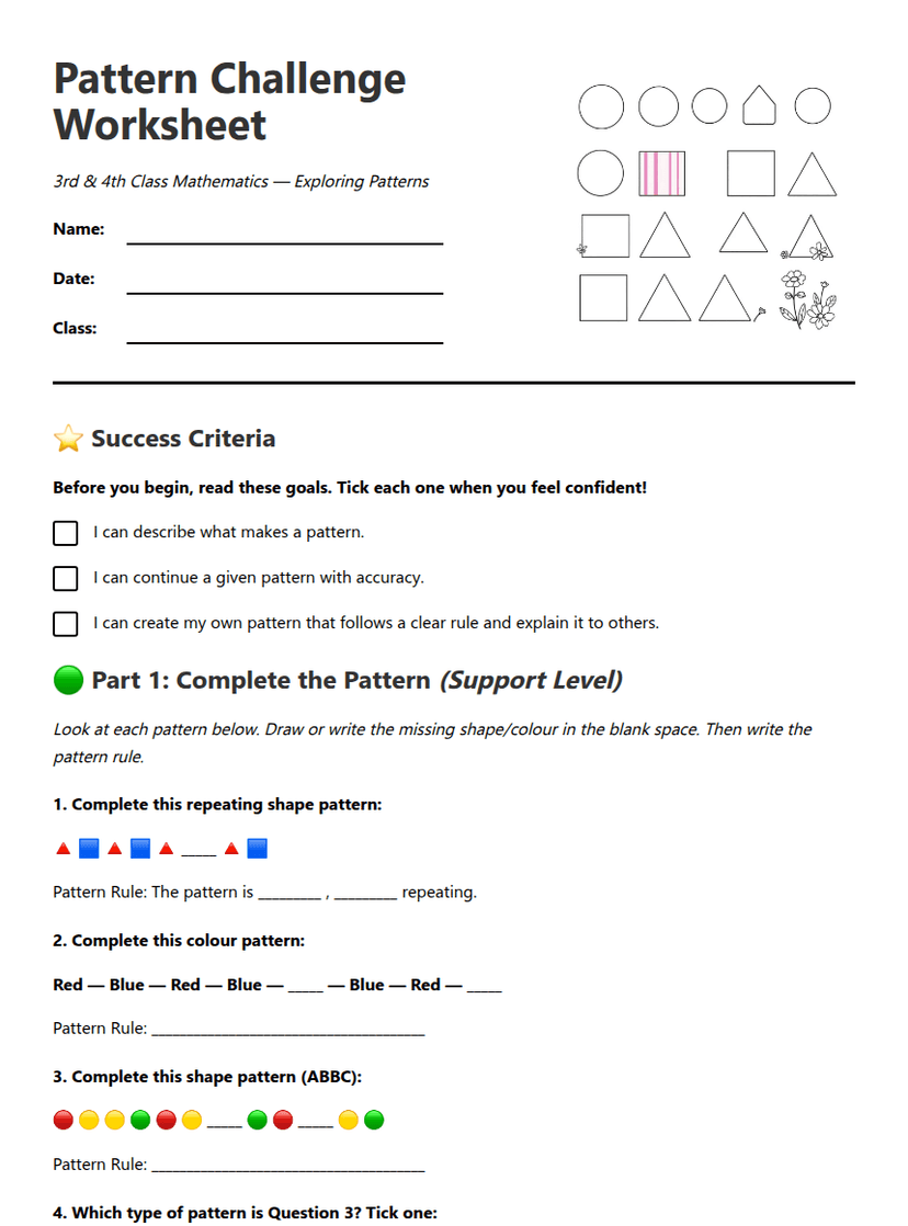 Pattern Challenge Worksheet