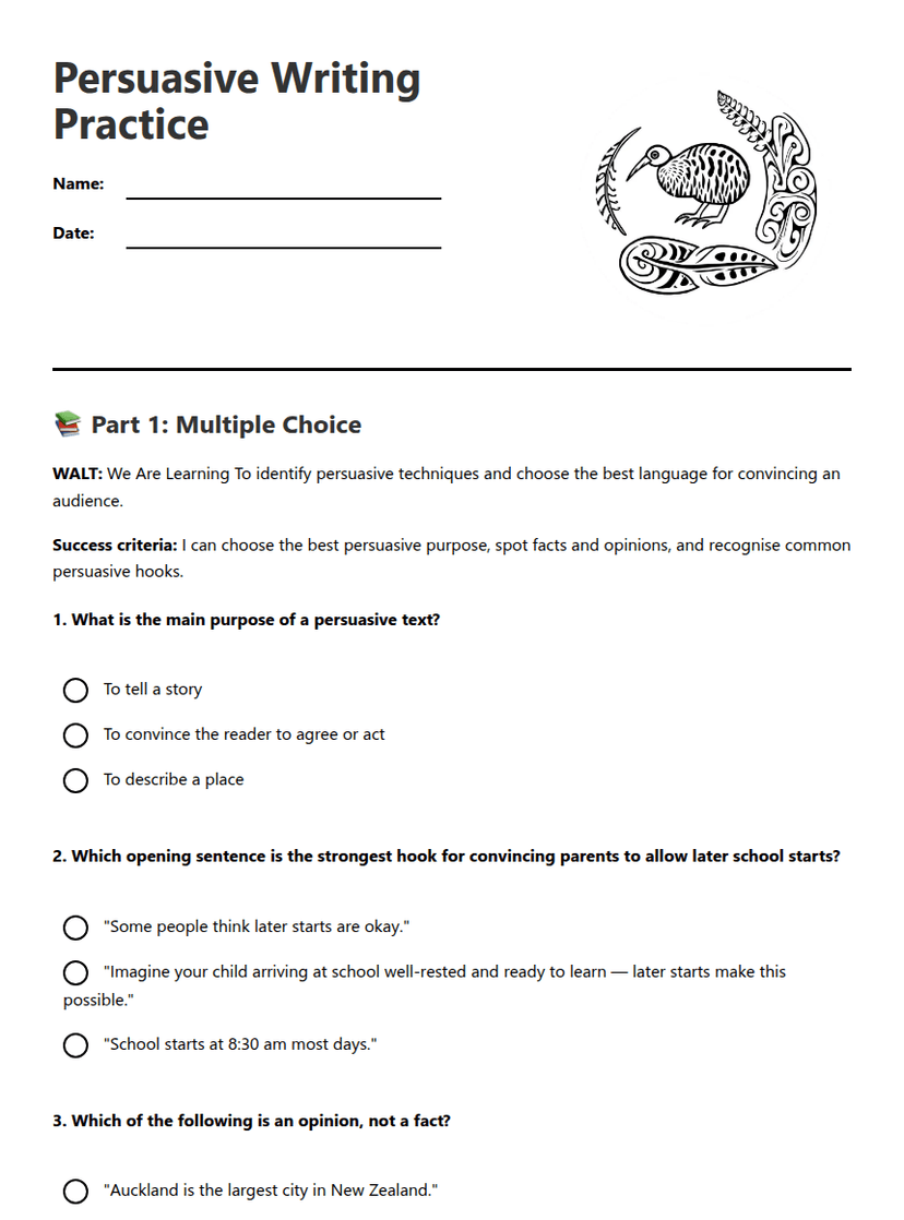 Persuasive Writing Practice