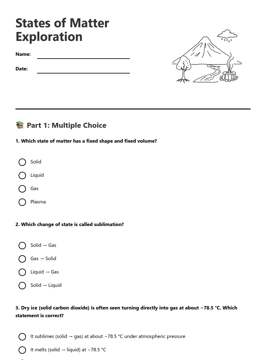States of Matter Exploration worksheet preview