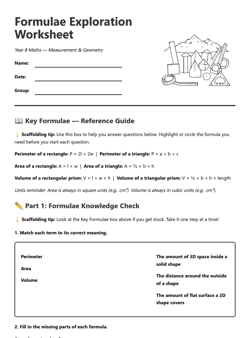 Formulae Exploration Worksheet