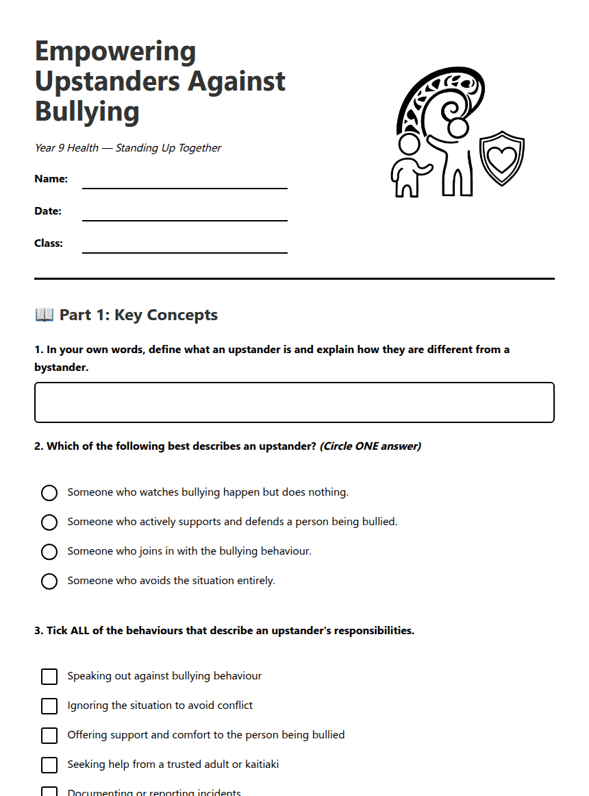 Empowering Upstanders Against Bullying worksheet preview
