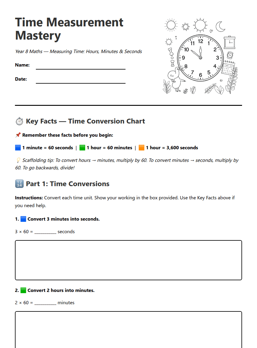 Time Measurement Mastery worksheet preview
