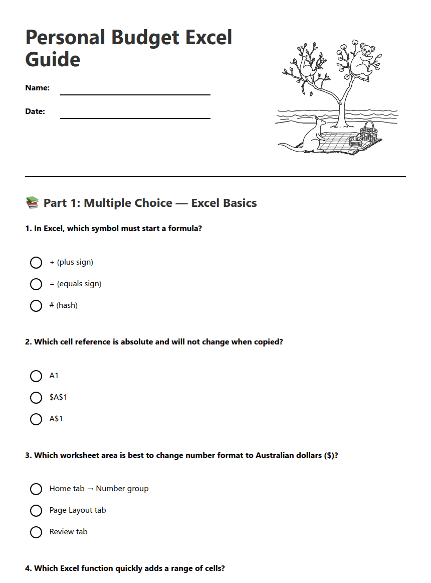 Personal Budget Excel Guide worksheet preview