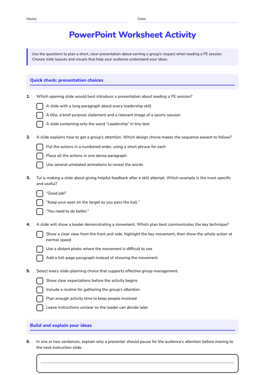 PowerPoint Worksheet Activity worksheet preview