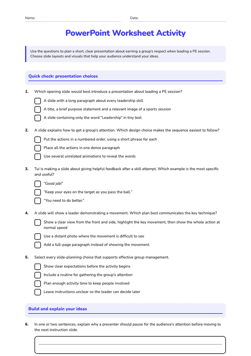 PowerPoint Worksheet Activity