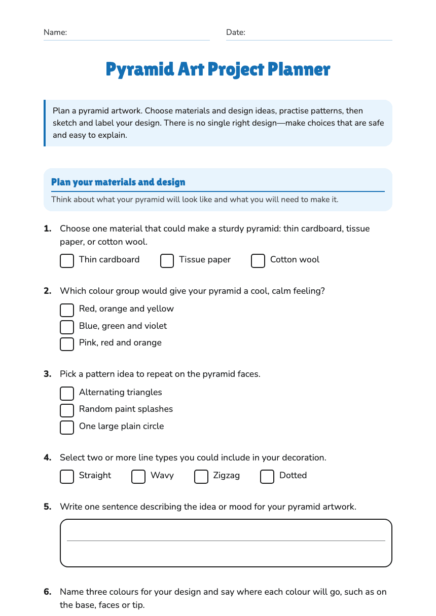 Pyramid Art Project Planner worksheet preview