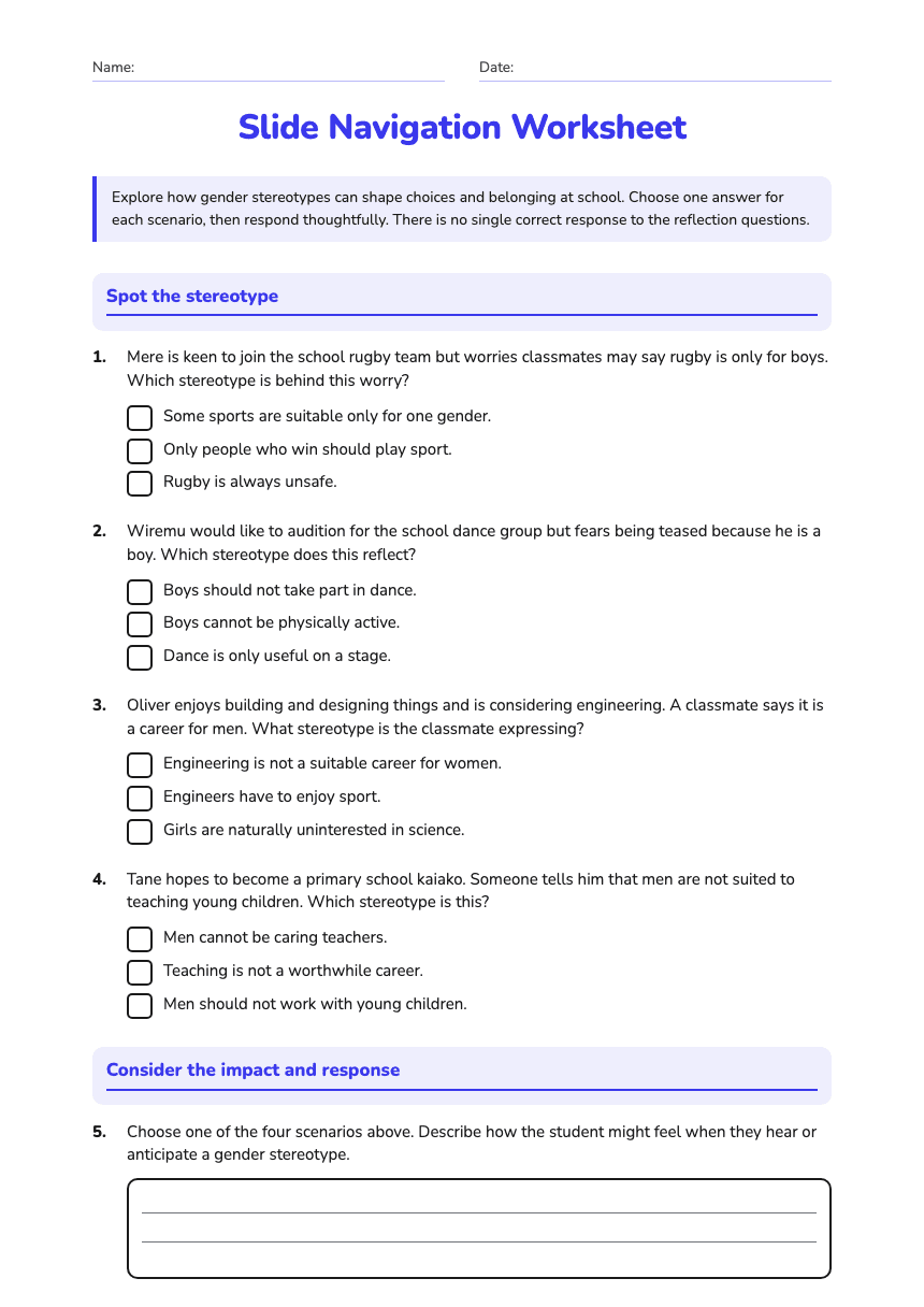 Slide Navigation Worksheet worksheet preview