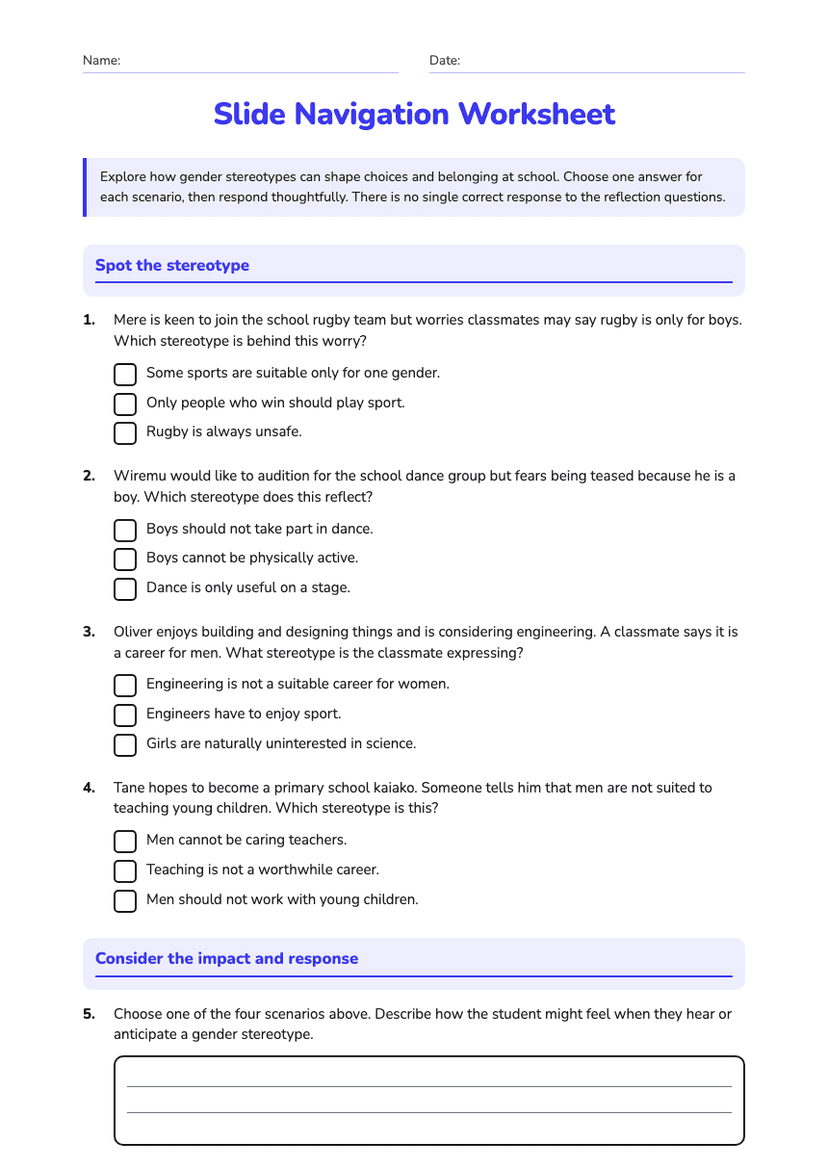 Slide Navigation Worksheet