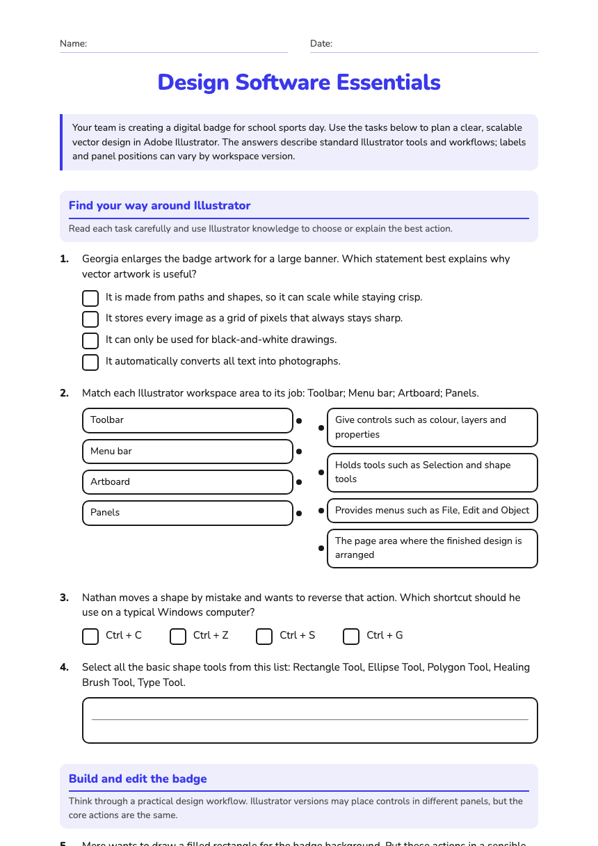 Design Software Essentials worksheet preview