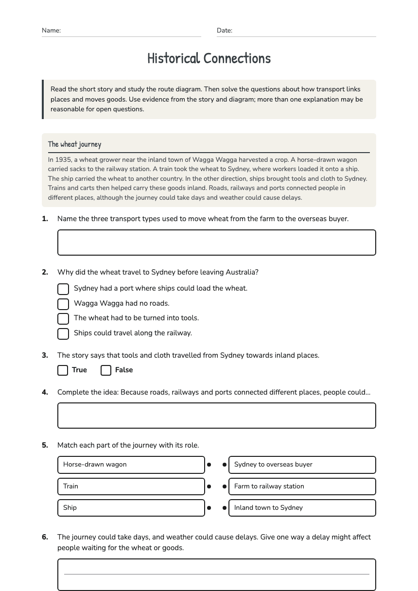 Historical Connections worksheet preview