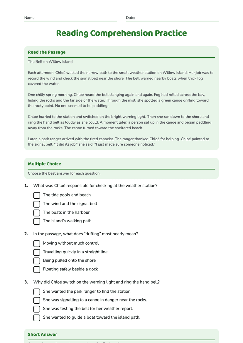 Reading Comprehension Practice