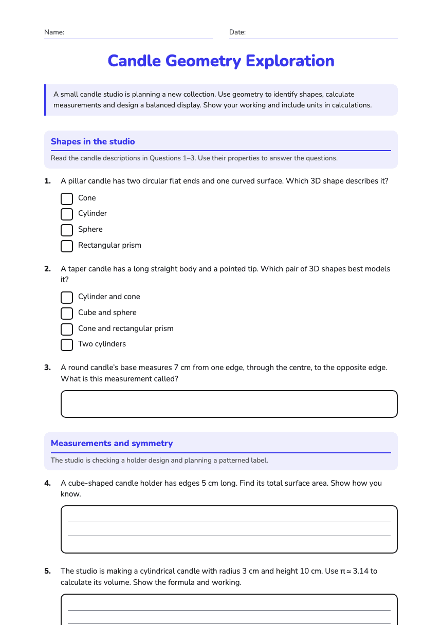 Candle Geometry Exploration worksheet preview