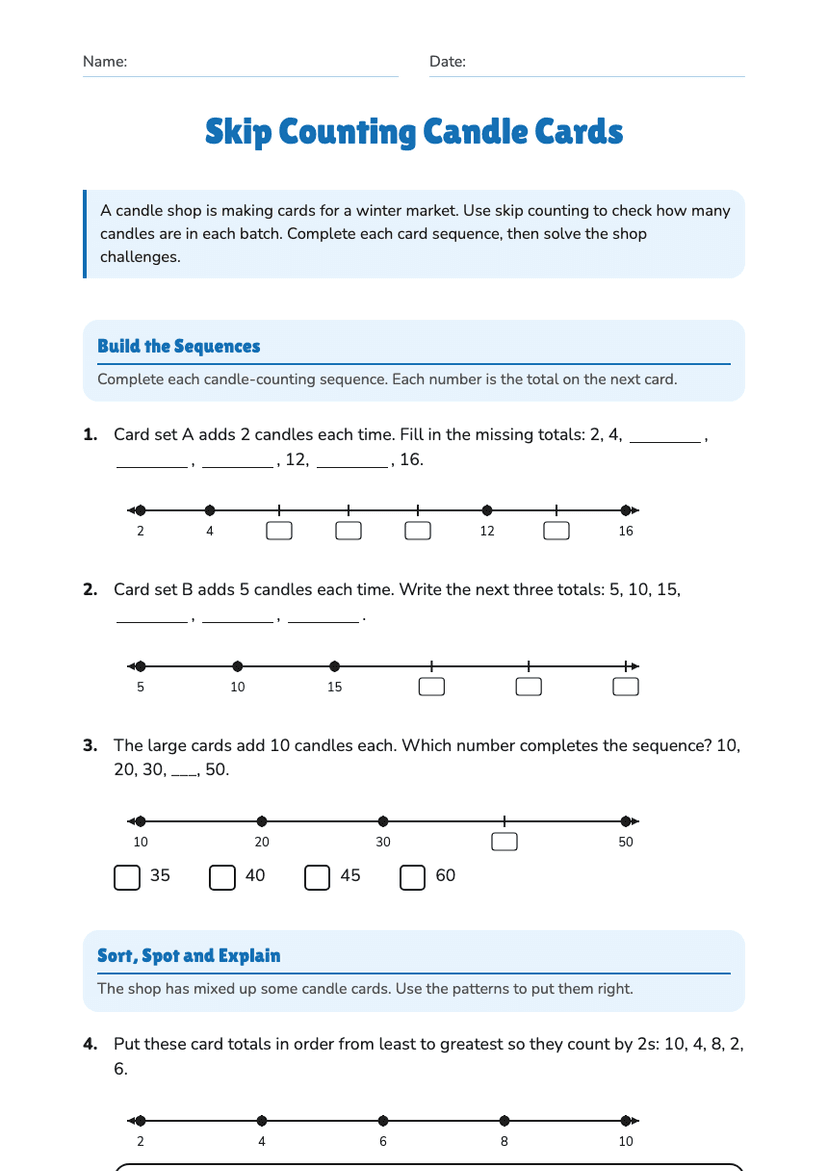 Skip Counting Candle Cards