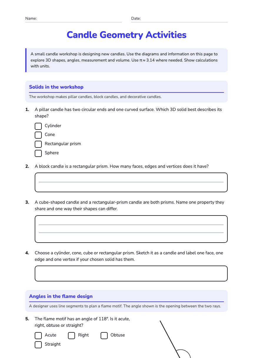 Candle Geometry Activities worksheet preview