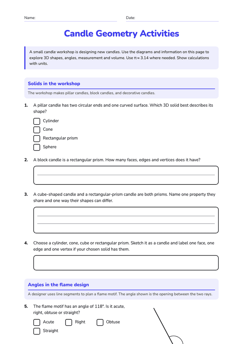 Candle Geometry Activities