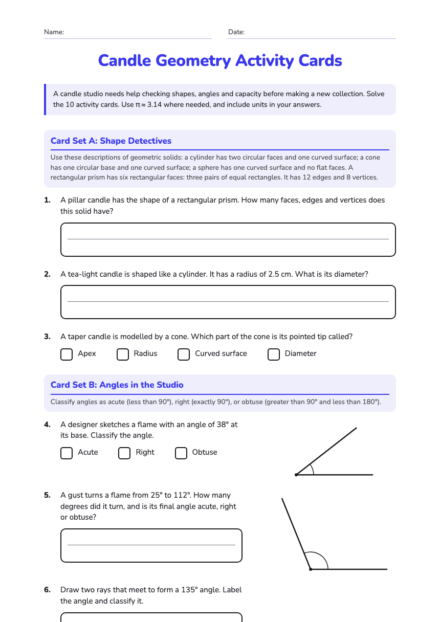 Candle Geometry Activity Cards worksheet preview