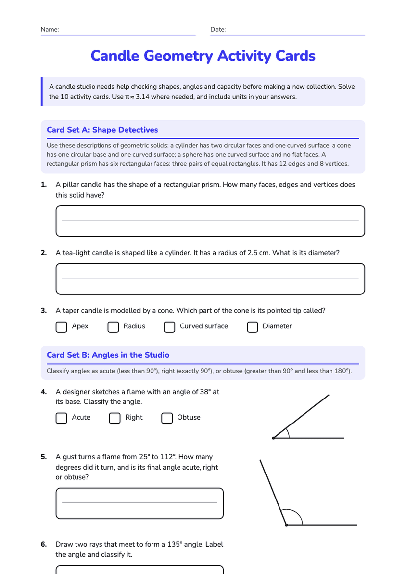 Candle Geometry Activity Cards