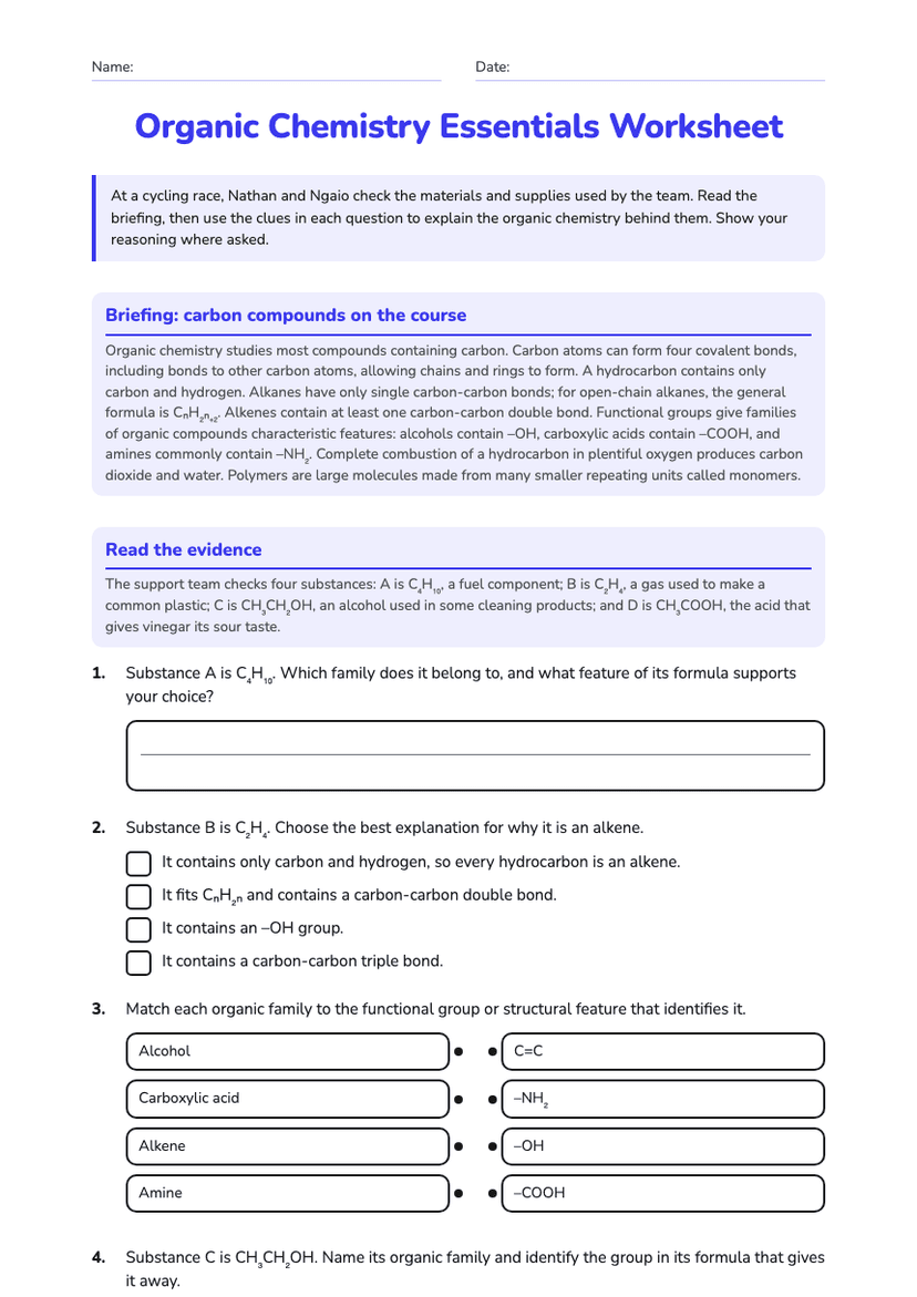 Organic Chemistry Essentials Worksheet