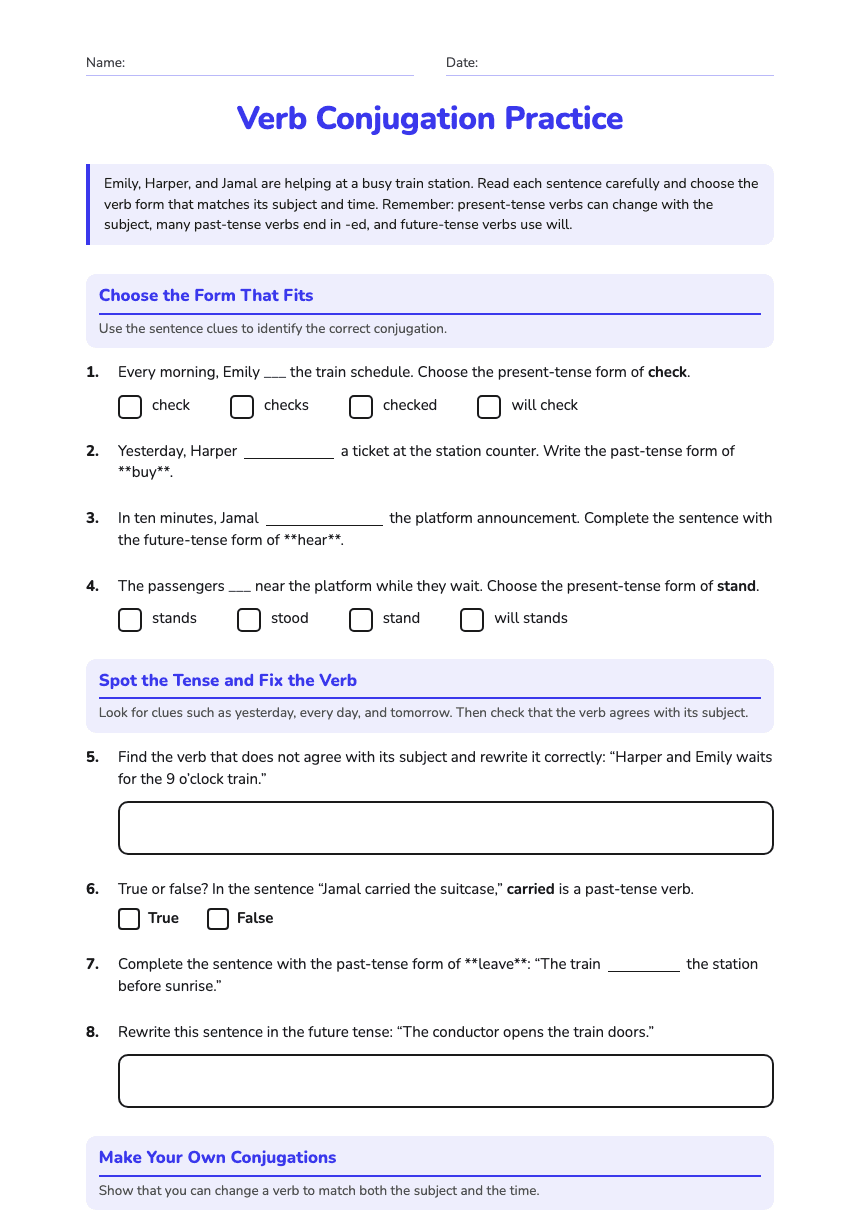 Verb Conjugation Practice worksheet preview