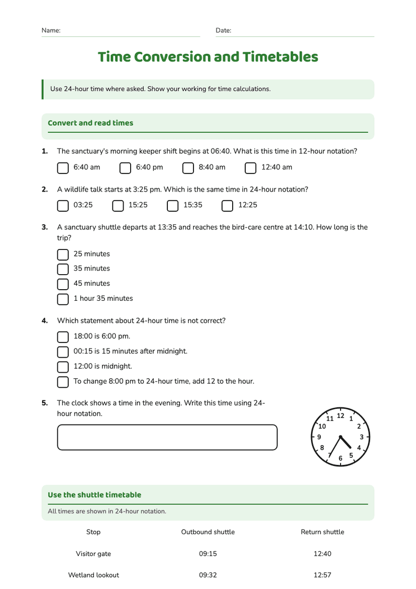 Time Conversion and Timetables