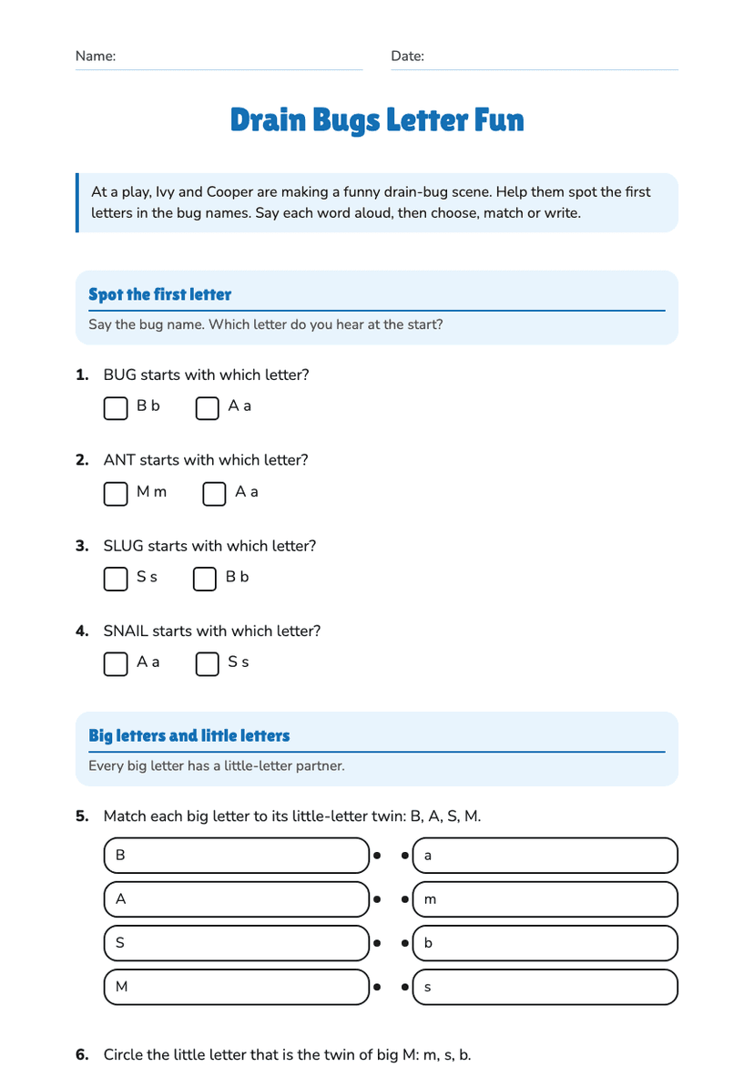 Drain Bugs Letter Fun
