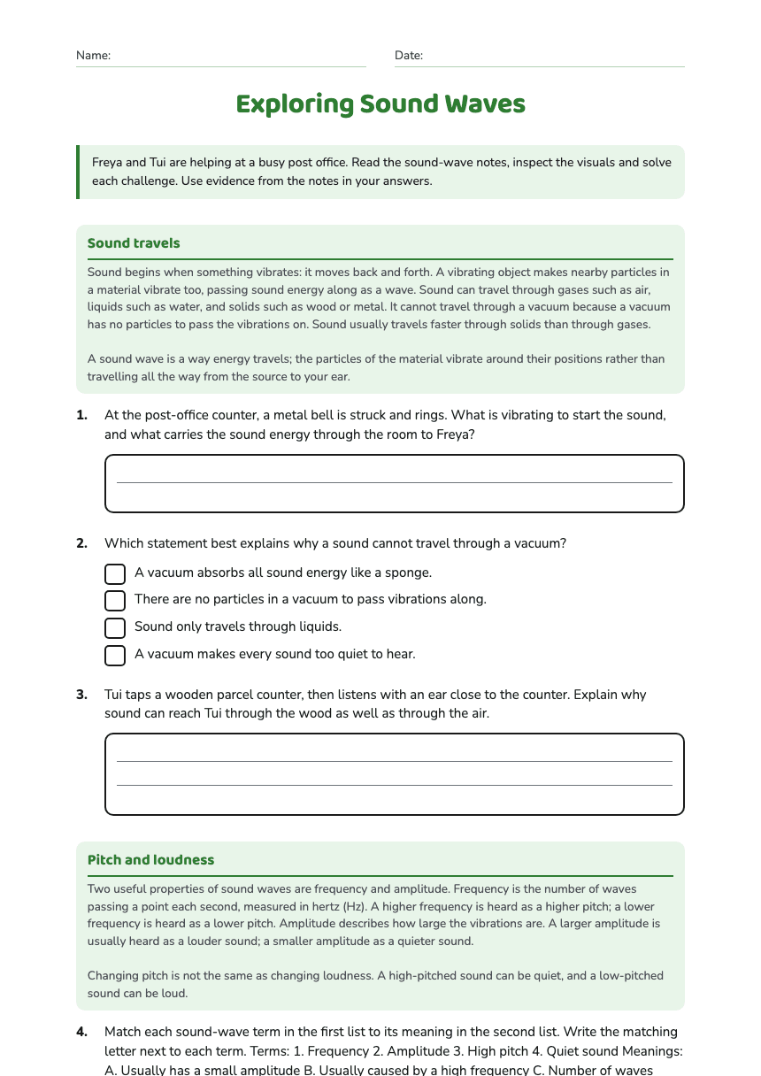 Exploring Sound Waves worksheet preview