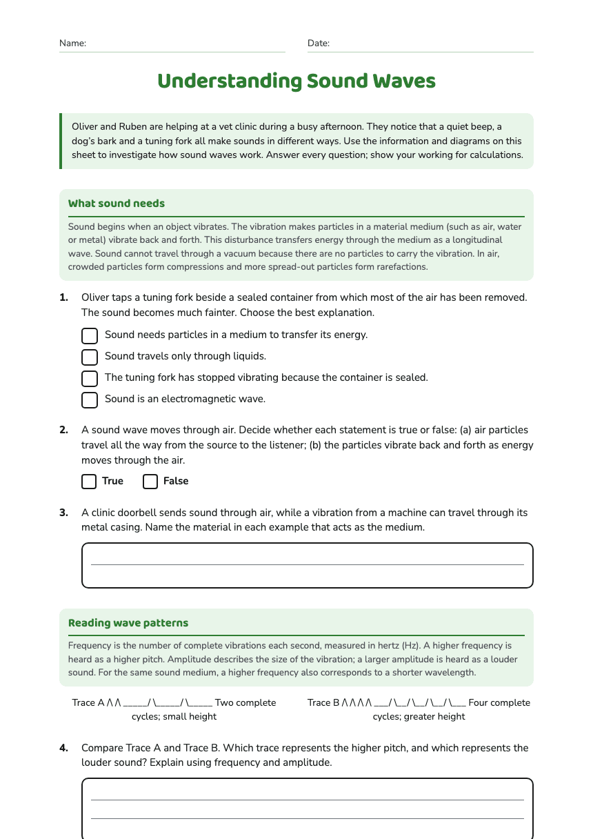 Understanding Sound Waves worksheet preview