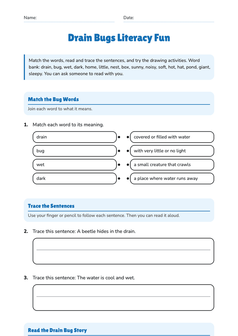 Drain Bugs Literacy Fun