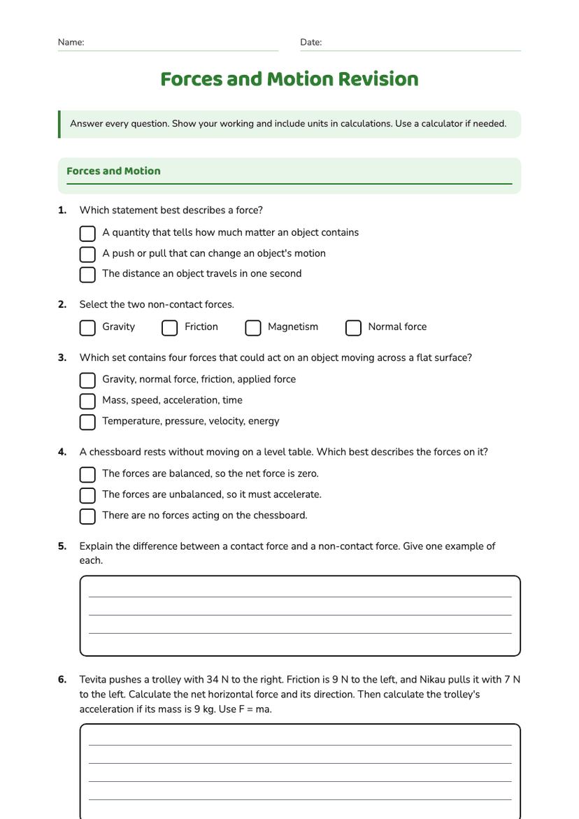 Forces and Motion Revision