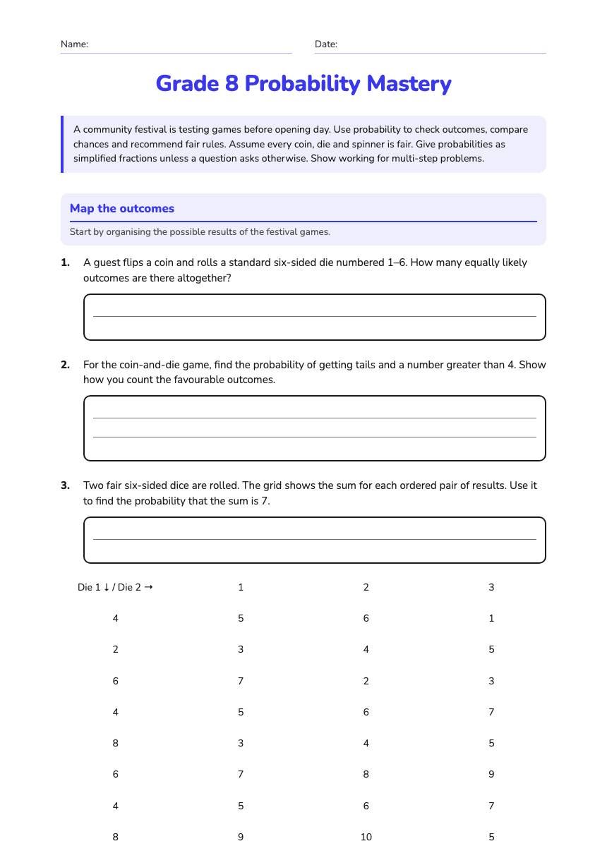 Grade 8 Probability Mastery worksheet preview