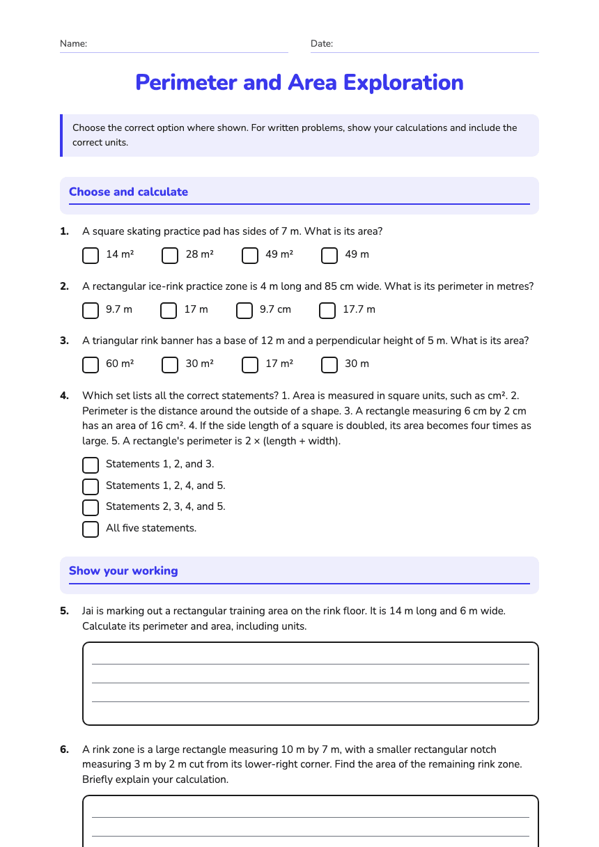 Perimeter and Area Exploration worksheet preview
