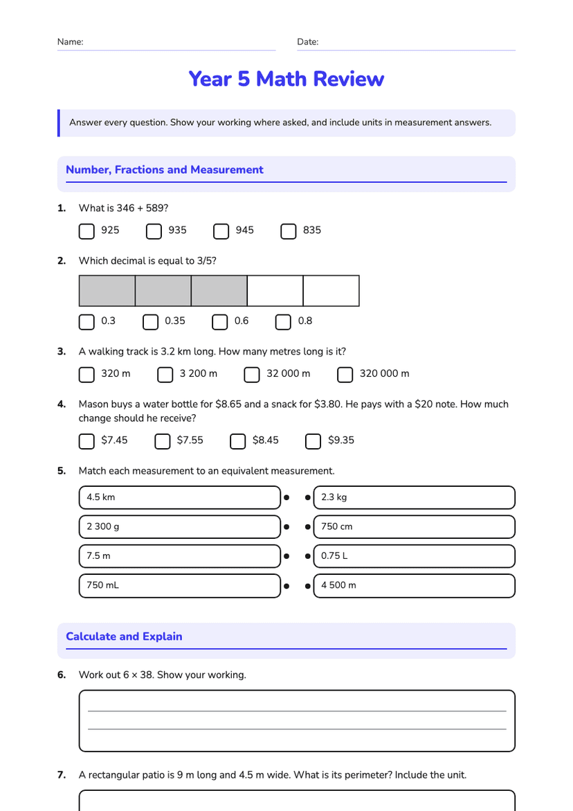 Year 5 Math Review