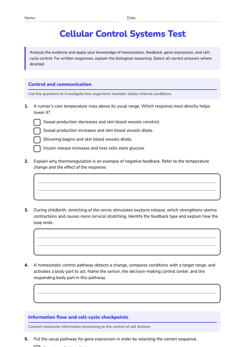 Cellular Control Systems Test worksheet preview
