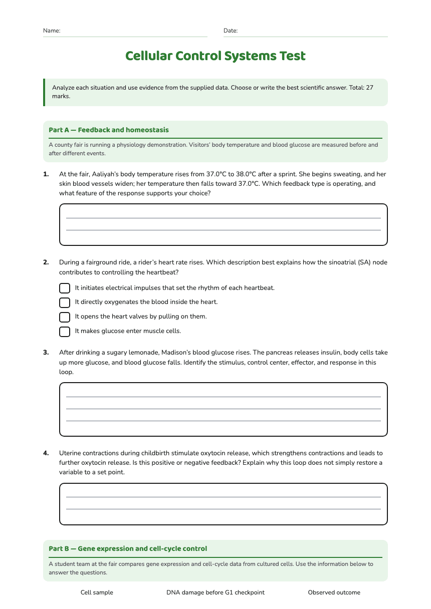 Cellular Control Systems Test worksheet preview