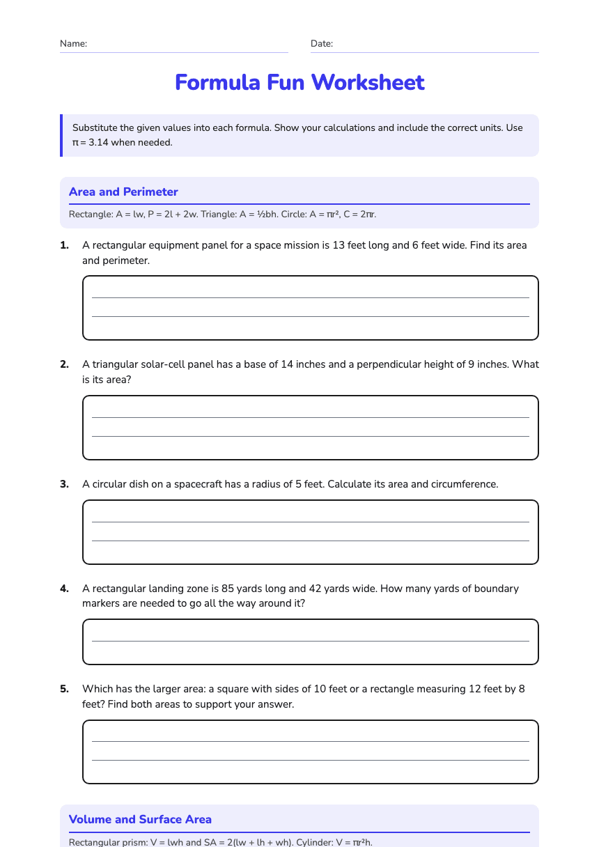 Formula Fun Worksheet worksheet preview