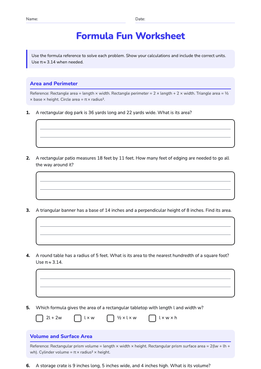 Formula Fun Worksheet worksheet preview