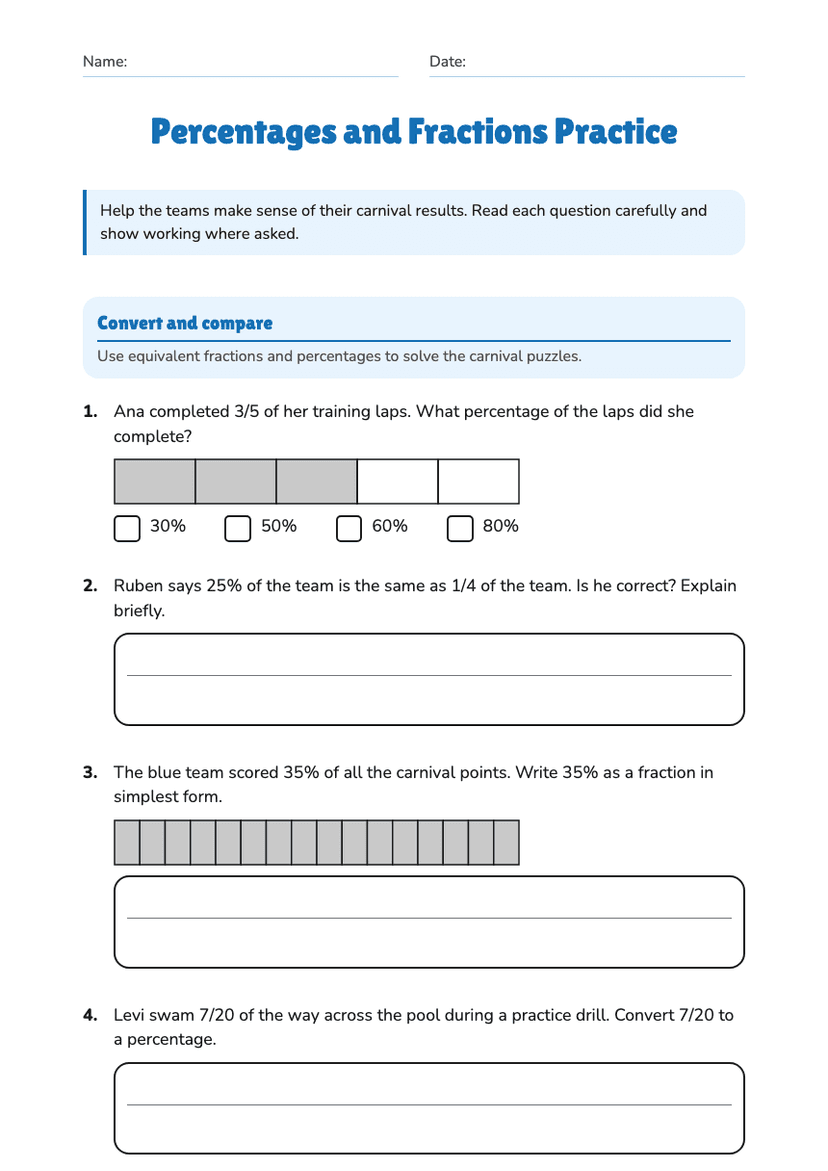 Percentages and Fractions Practice