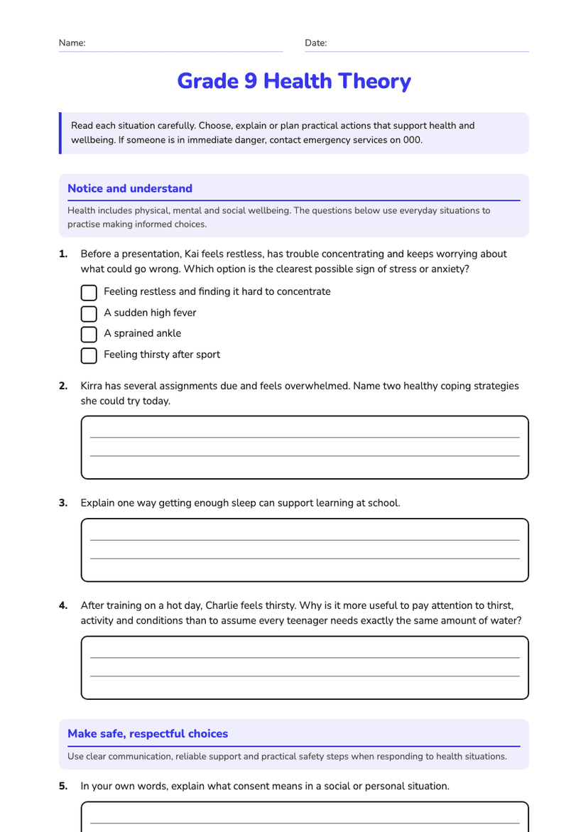 Grade 9 Health Theory