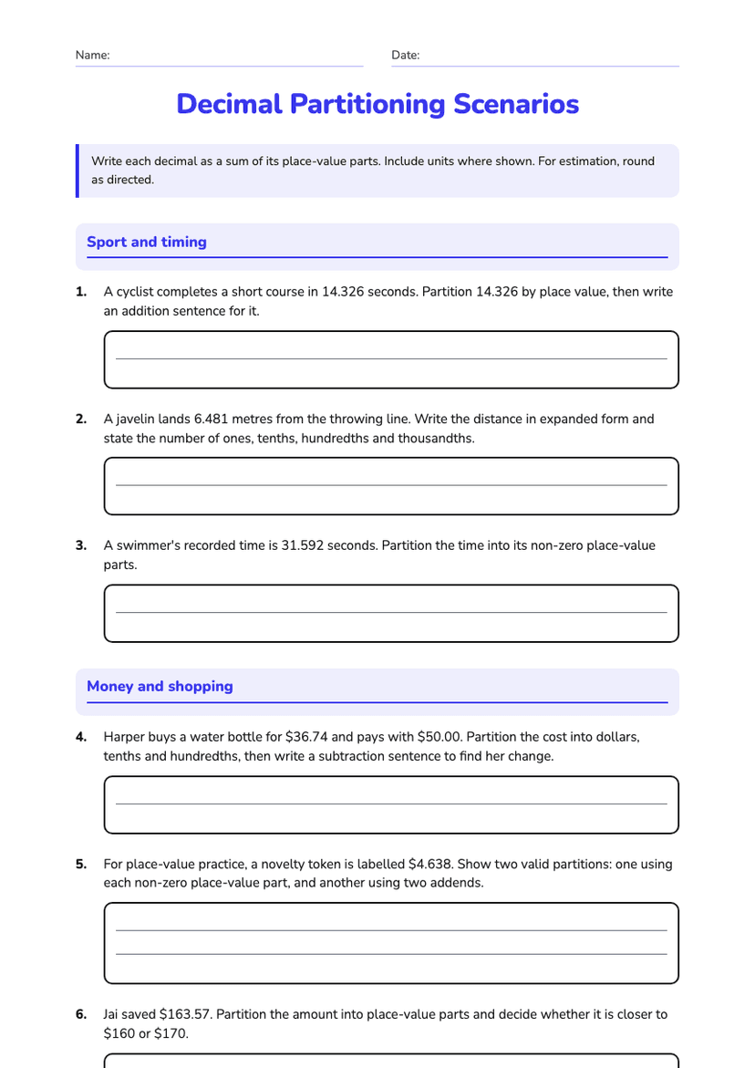 Decimal Partitioning Scenarios