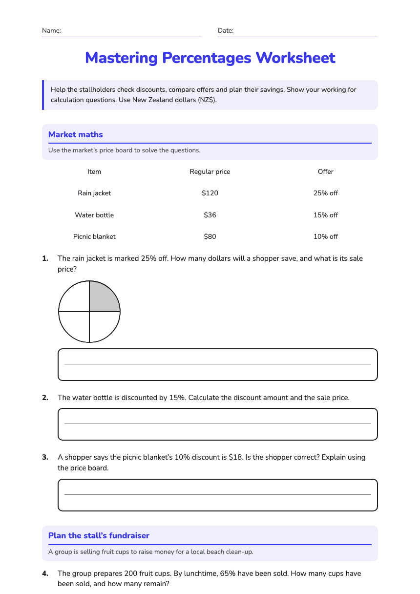 Mastering Percentages Worksheet worksheet preview