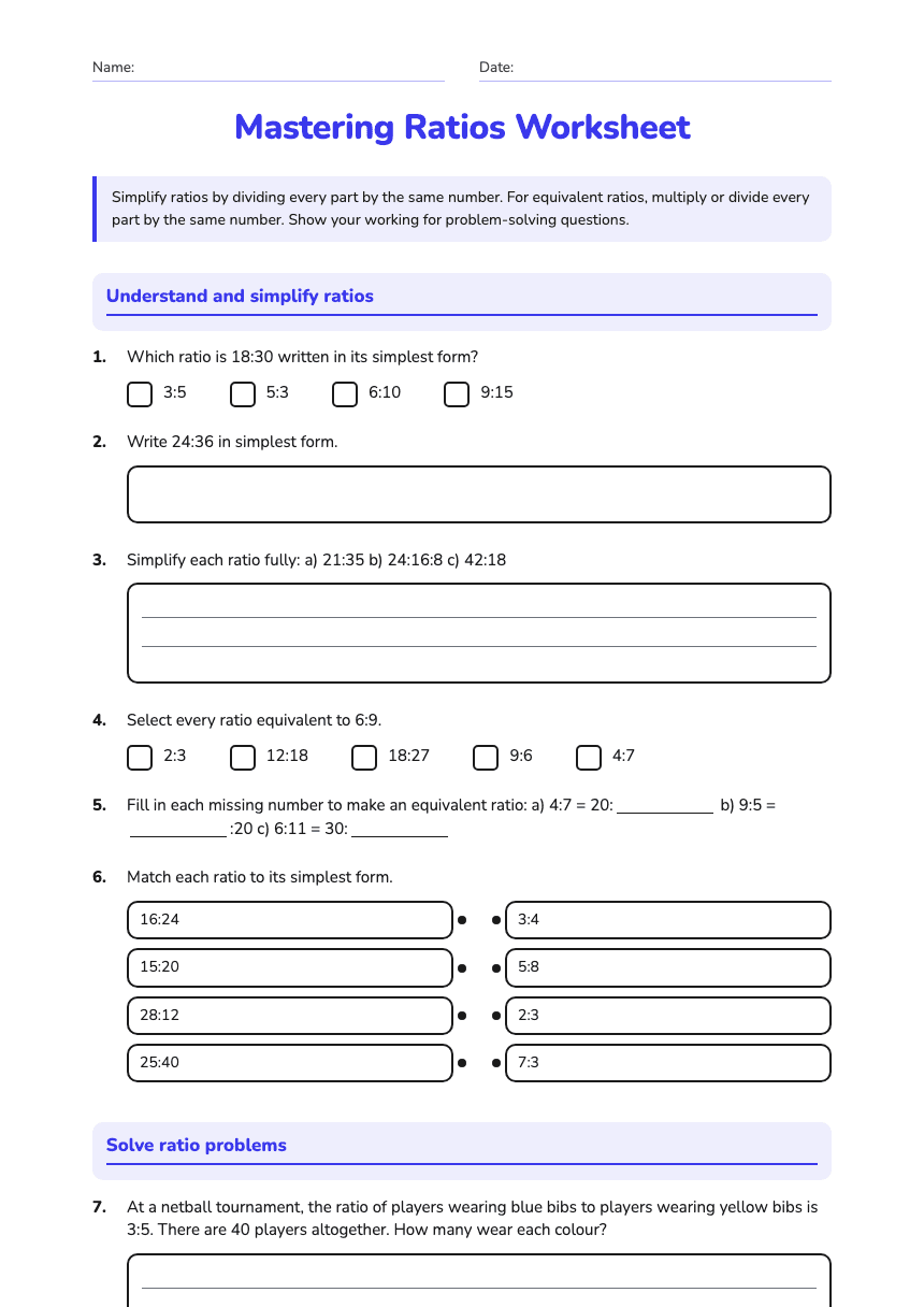 Mastering Ratios Worksheet worksheet preview