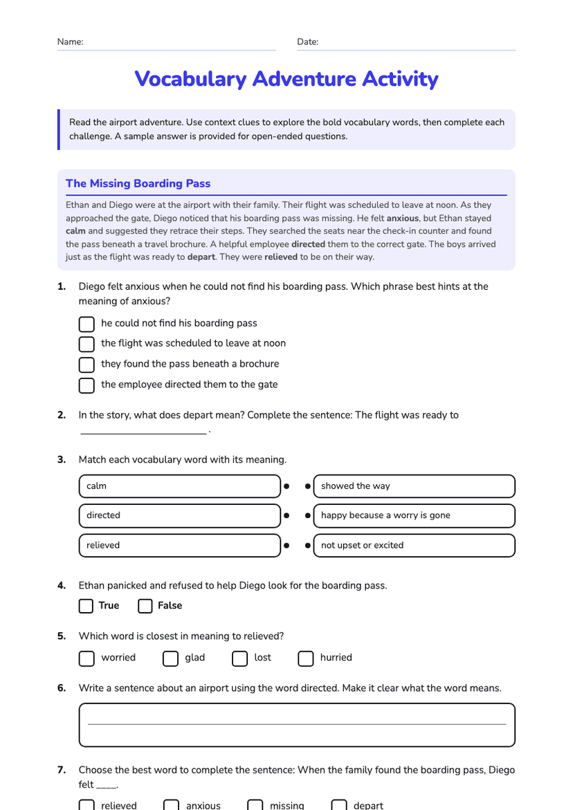 Vocabulary Adventure Activity