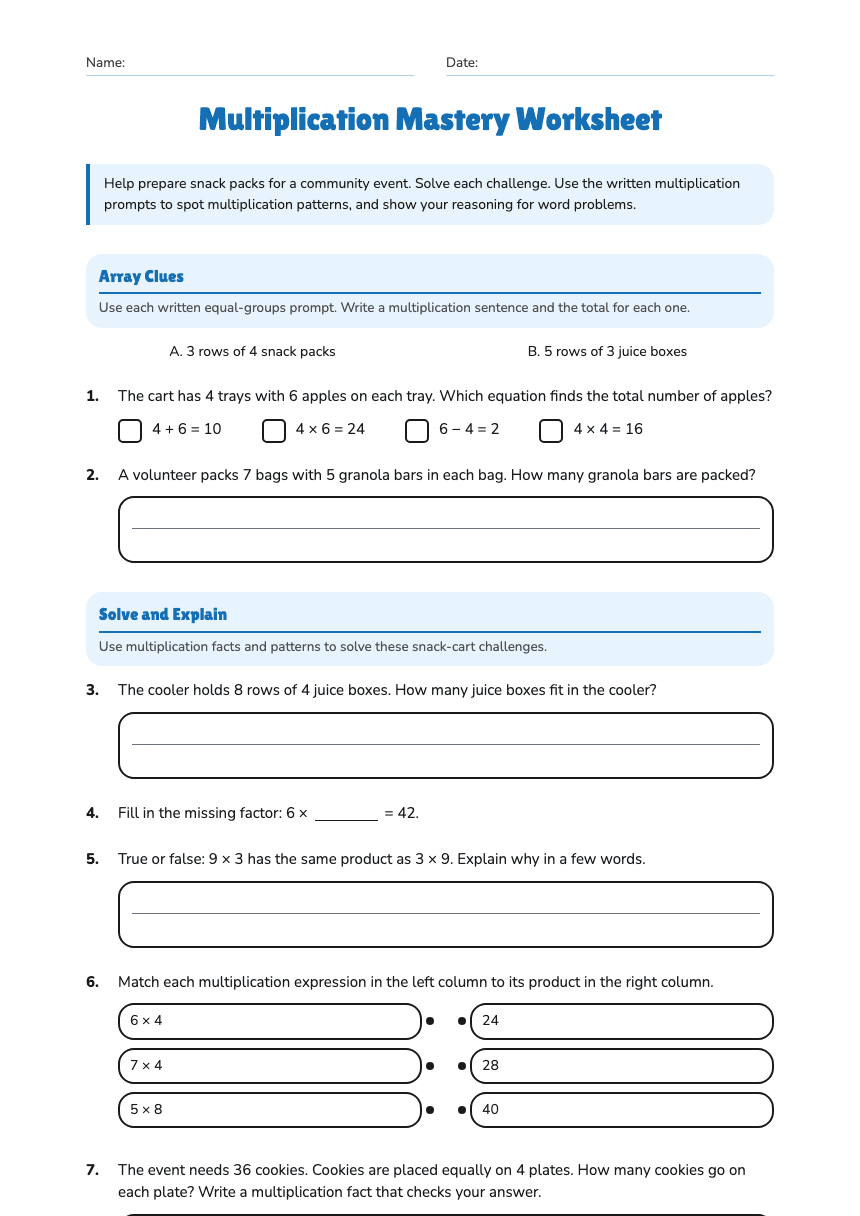 Multiplication Mastery Worksheet worksheet preview