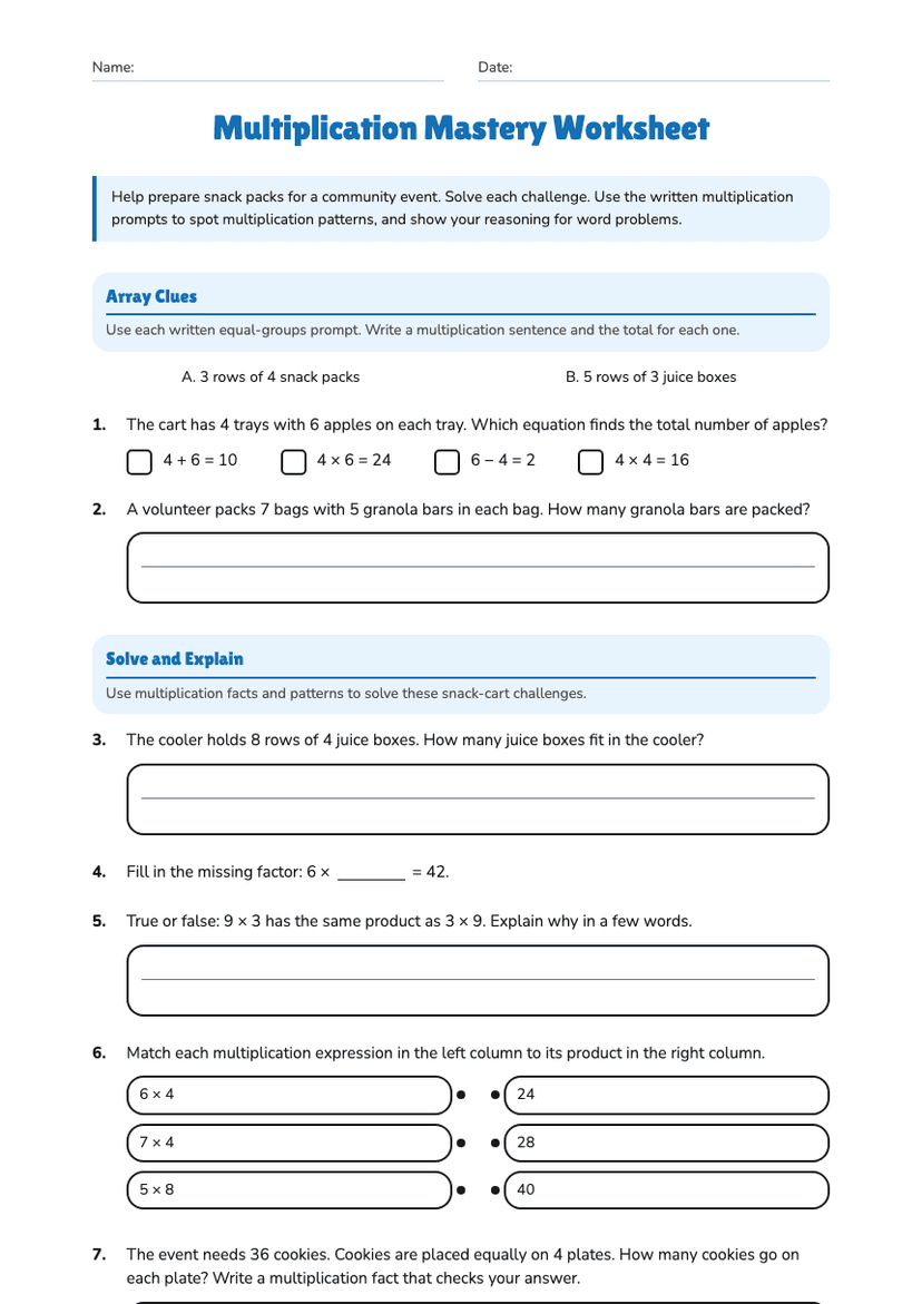Multiplication Mastery Worksheet