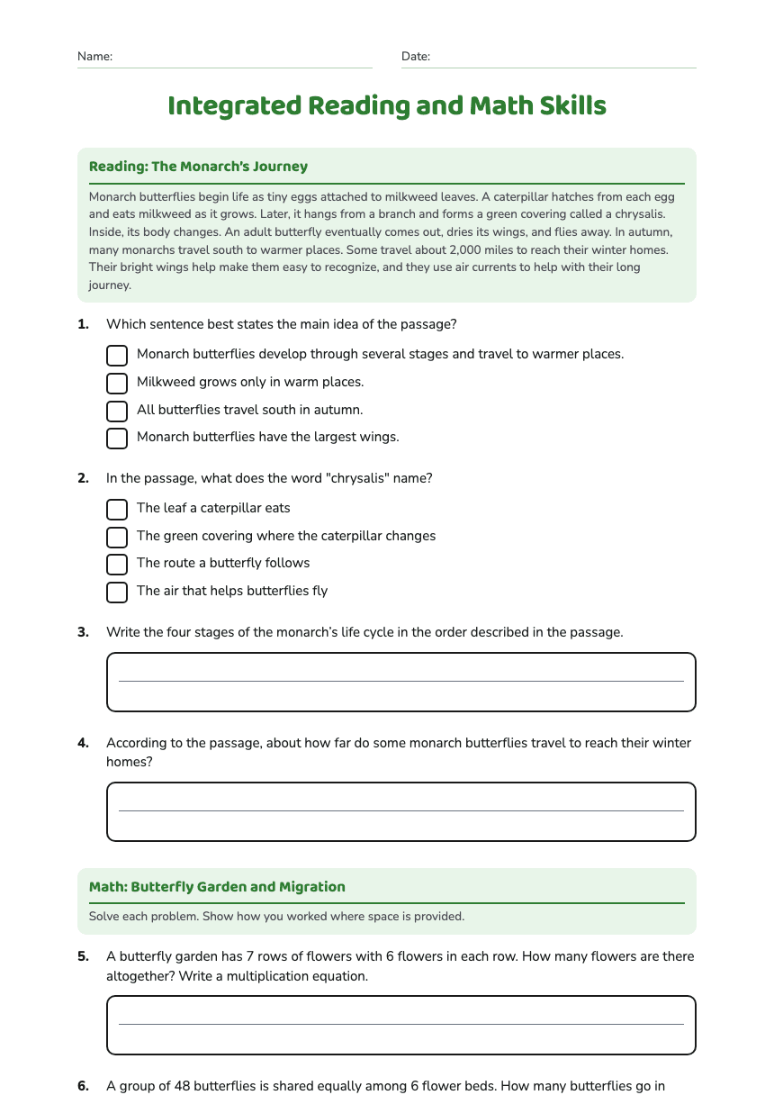 Integrated Reading and Math Skills worksheet preview