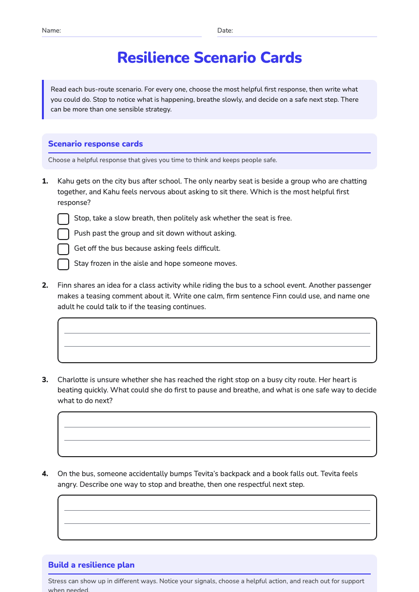 Resilience Scenario Cards worksheet preview
